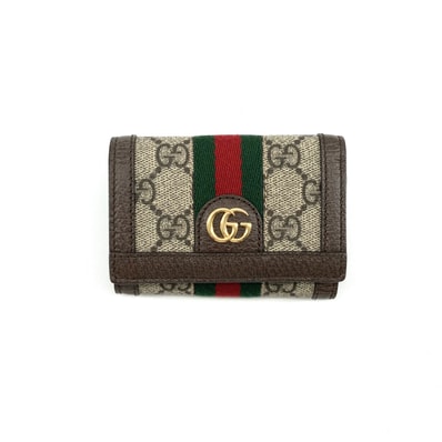 GUCCI(グッチ) オフィディア GGスプリーム キャンバス×レザー ウェブストライプ GGロゴ 644334 三つ折り財布 ベージュ×ブラウン