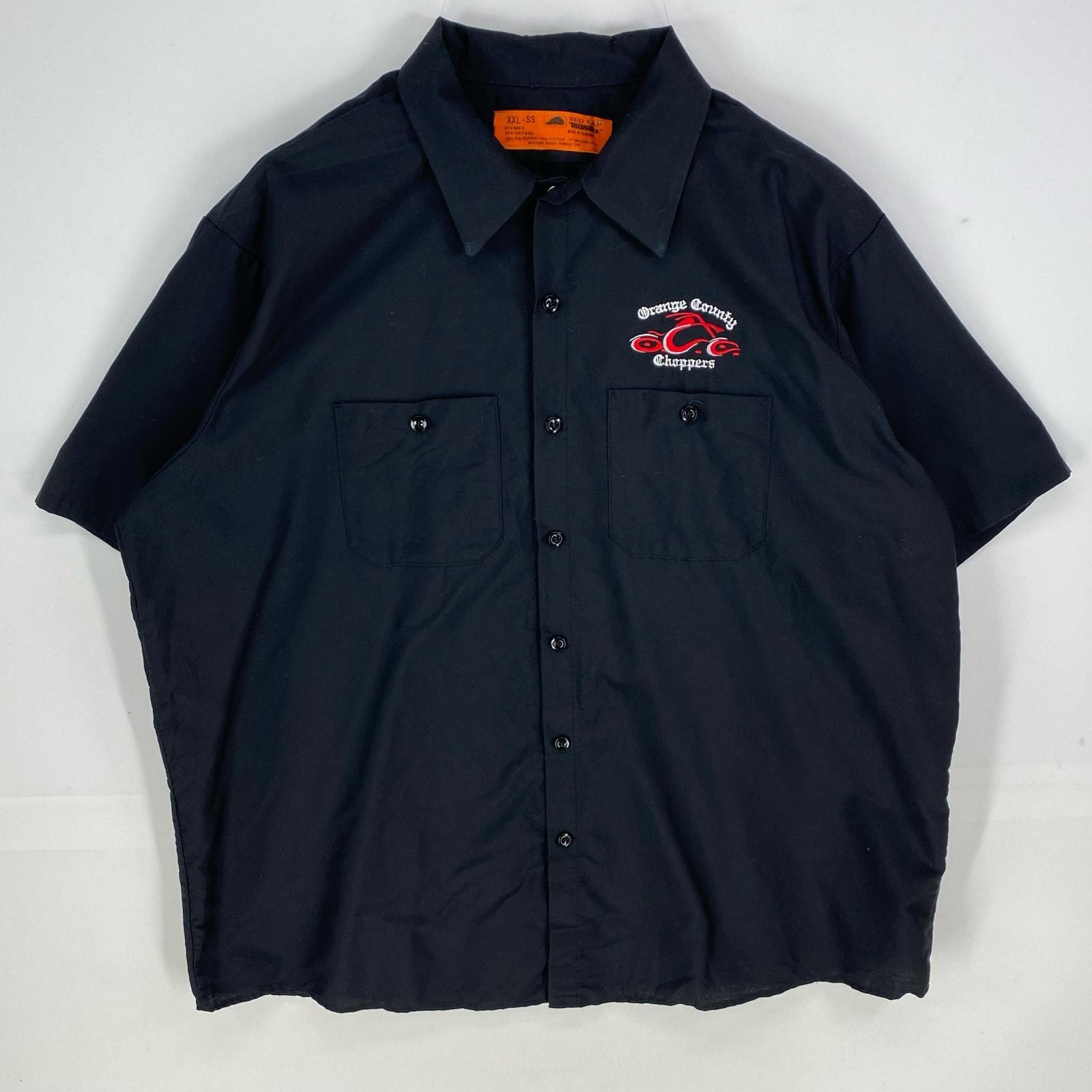 古着 レッドキャップ RED KAP 半袖シャツ チョッパーズ刺しゅう 企業ロゴ 胸ポケット ワーク 2XL ブラック系 メンズ