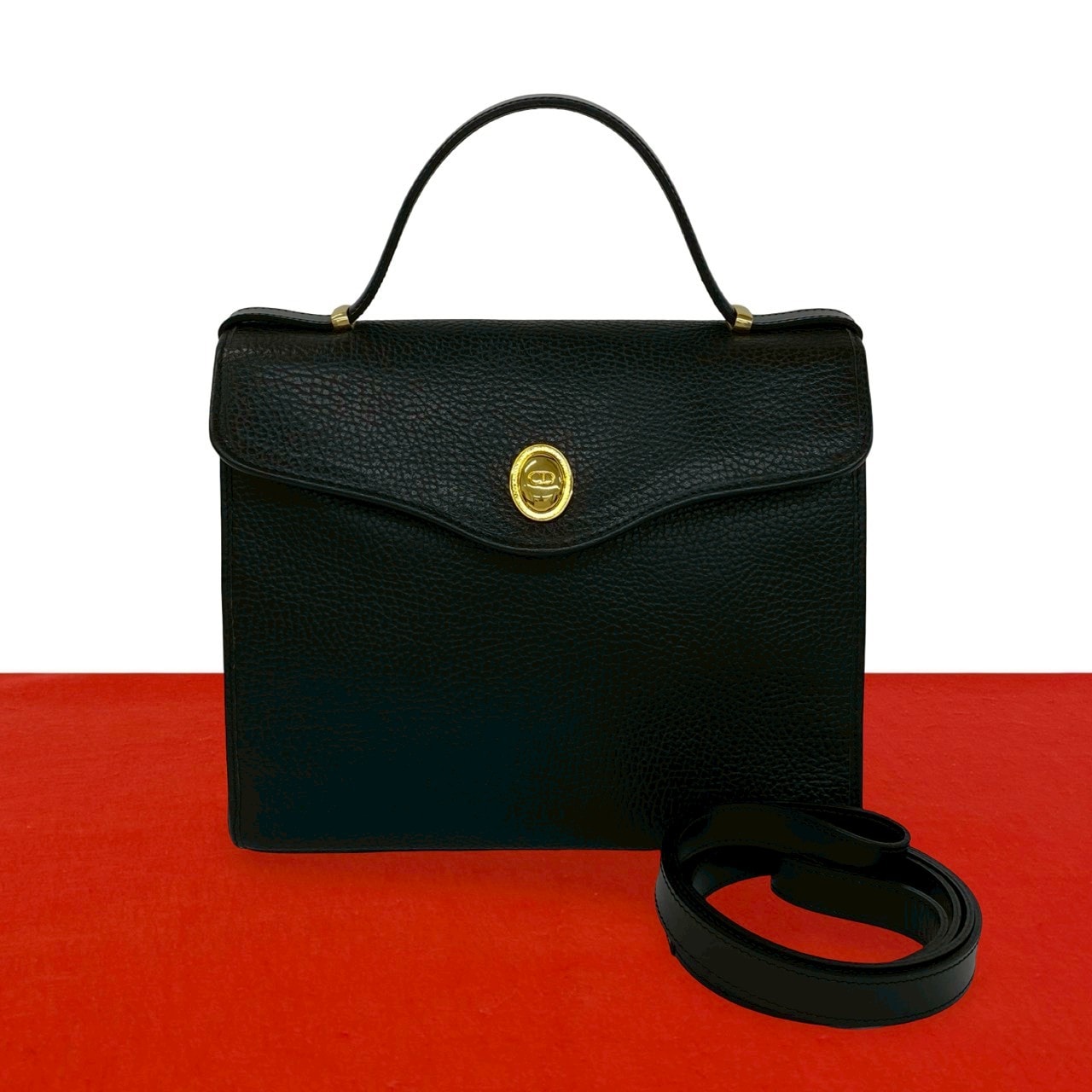 Christian Dior ディオール CD ロゴ 金具 レザー ショルダーバッグ ブラック
 281-2