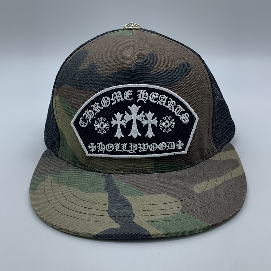 Chrome Hearts Trucker Cap Fabric Front 3 Cross Camouflage "White"