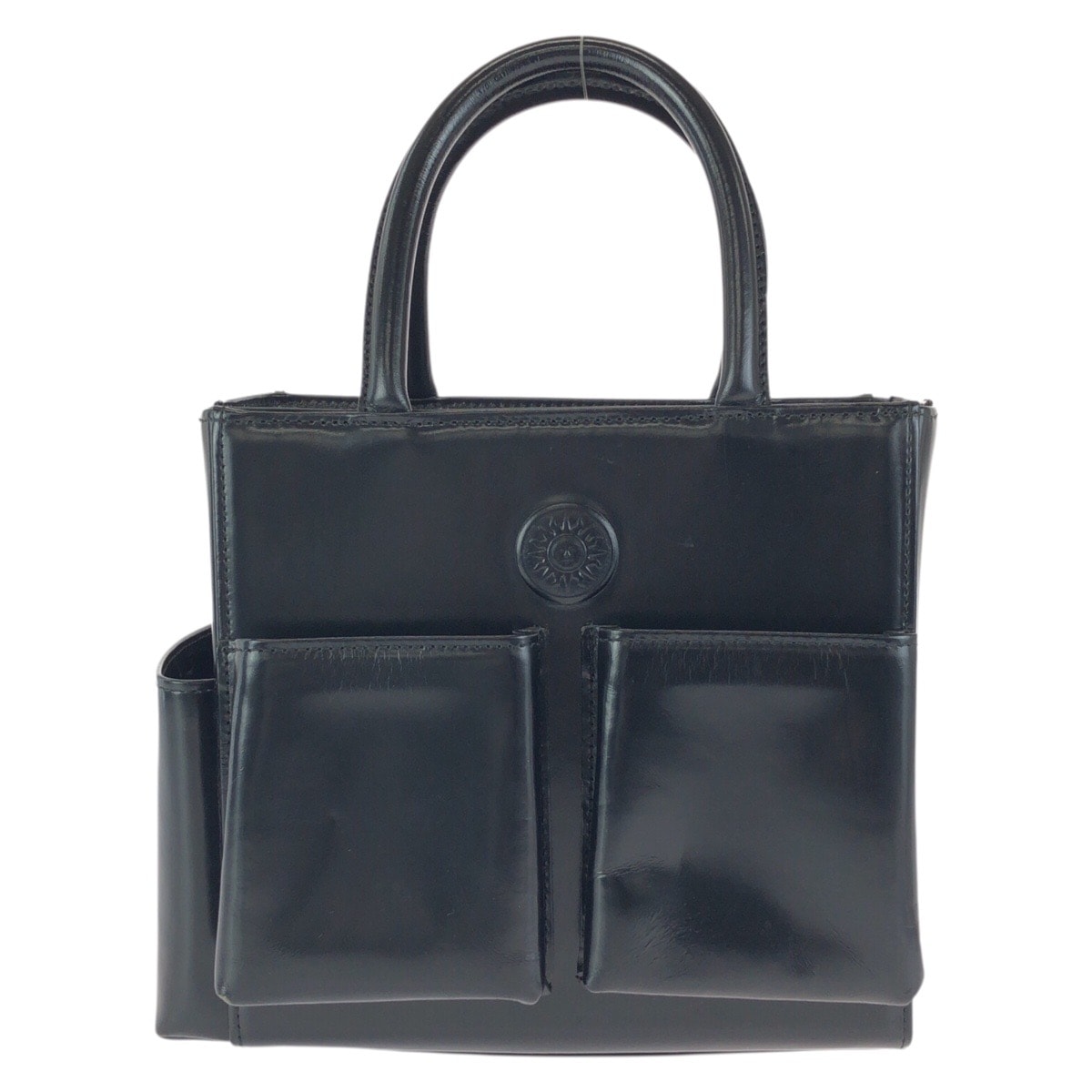 美品 VERSACE ヴェルサーチ ヴィンテージ サンバースト ブラック 黒 ゴールド金具 レザー ハンドバッグ トートバッグ 602284 【中古】