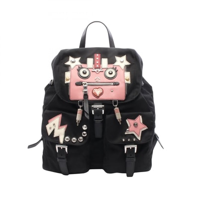 プラダ PRADA TESSUTO ROBOT リュックサック バックパック バッグ ナイロン レザー レディース ブラック系 / ピンク系 / ホワイト系 1BZ811 【中古】