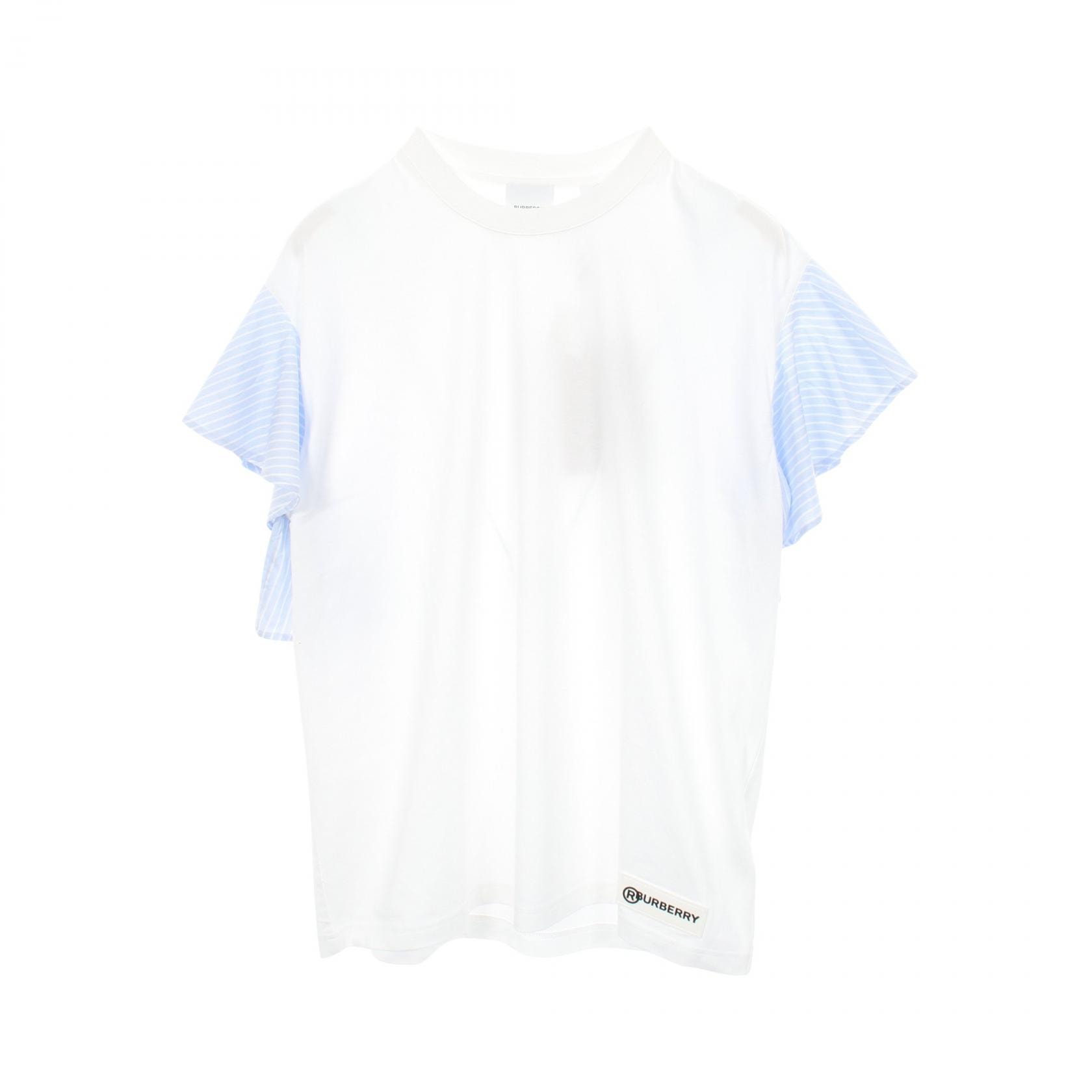 バーバリー BURBERRY ストライプ フリル袖 半袖Tシャツ 衣料品 トップス コットン レディース ホワイト系 / ブルー系 8029573 【中古】