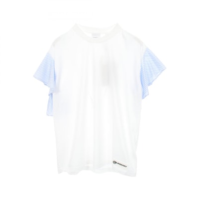 バーバリー BURBERRY ストライプ フリル袖 半袖Tシャツ 衣料品 トップス コットン レディース ホワイト系 / ブルー系 8029573 【中古】