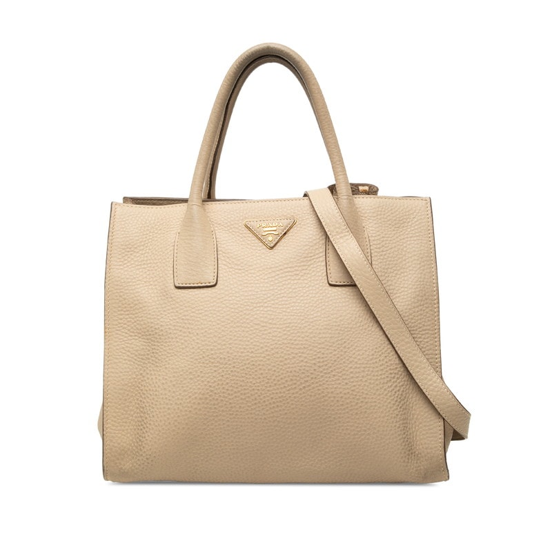 プラダ 三角ロゴプレート ハンドバッグ ショルダーバッグ 2WAY BN2693 ベージュ レザー レディース PRADA 【中古】
