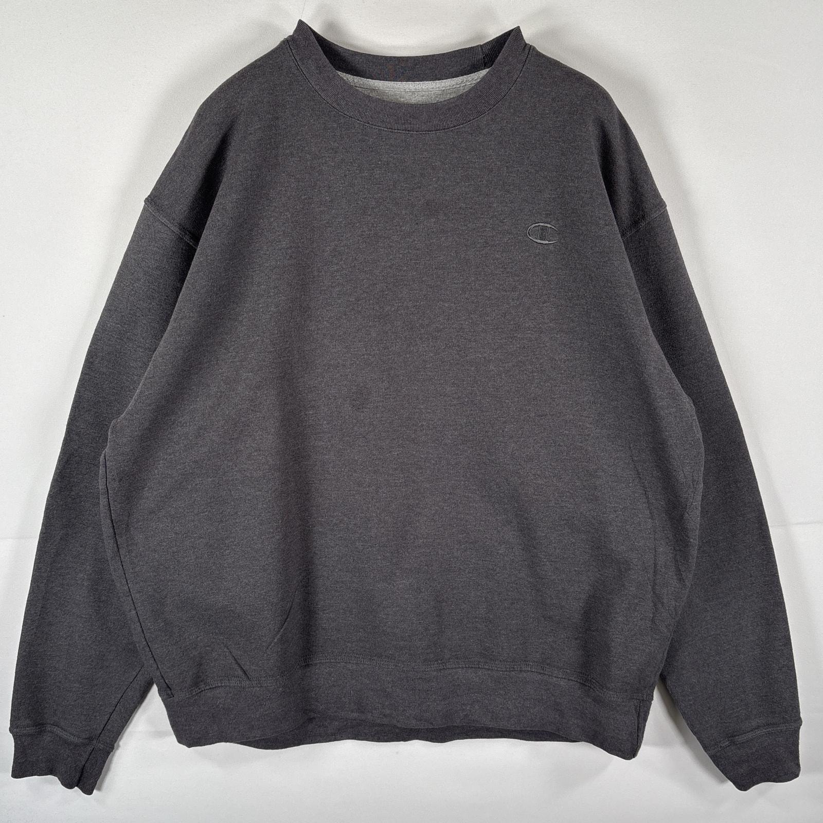 古着 チャンピオン Champion スウェット トレーナー クルーネック ワンポイントロゴ刺繍 大きいサイズ プルオーバー XL ダークグレー メンズ
