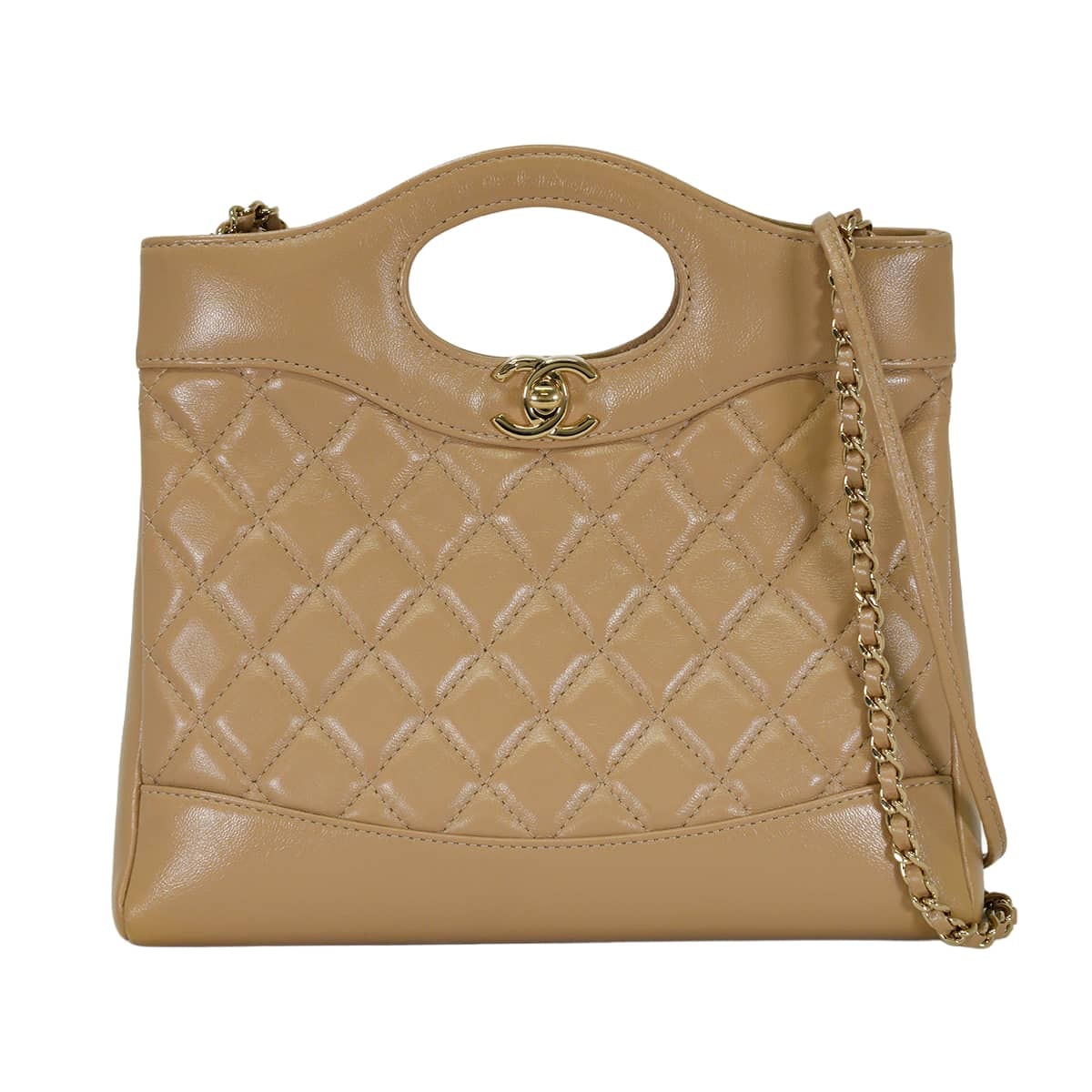 CHANEL シャネル ショルダーバッグ シャネル31 マトラッセ ココマーク チェーン ミニ ショッピングバッグ ベージュ シャイニーカーフスキン ゴールド金具 AS4133 新品同様【中古】