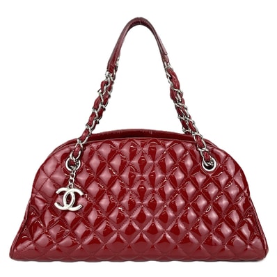 CHANEL シャネル マドモアゼル ボーリングバッグ チェーンショルダーバッグ ショルダーバッグ A49854 パテントレザー エナメル レッド シルバー金具 レディース【中古】