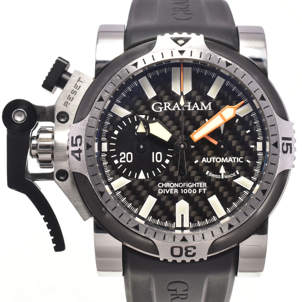 グラハム GRAHAM 2OVDIVAS.B03A.K10B クロノファイター オーバーサイズ ダイバー クロノグラフ デイト メンズ 良品 箱付き 腕時計 H#147773