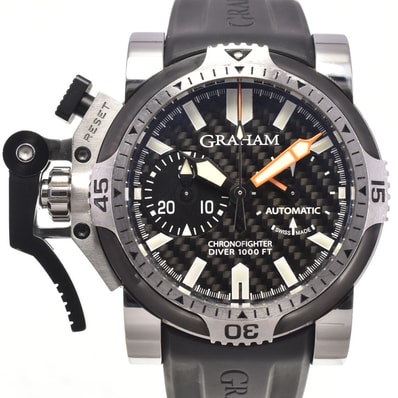 グラハム GRAHAM 2OVDIVAS.B03A.K10B クロノファイター オーバーサイズ ダイバー クロノグラフ デイト メンズ 良品 箱付き 腕時計 H#147773