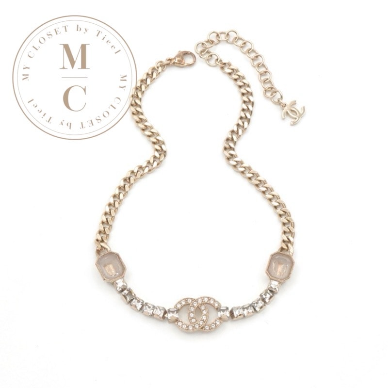 シャネル CHANEL ネックレス ペンダント チョーカー ゴールド ココマーク ラインストーン チェーン