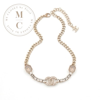 シャネル CHANEL ネックレス ペンダント チョーカー ゴールド ココマーク ラインストーン チェーン