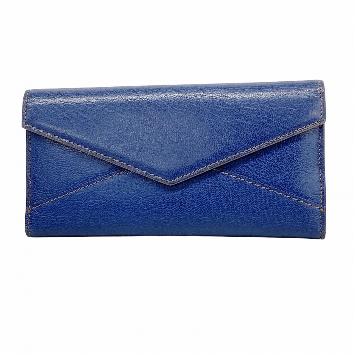 【6da0467】カルティエ 三つ折り長財布 レザー ネイビー シルバー金具【中古】レディース