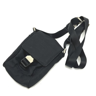 プラダ PRADA トライアングルプレート ポシェット ショルダーバッグ ナイロン ブラック