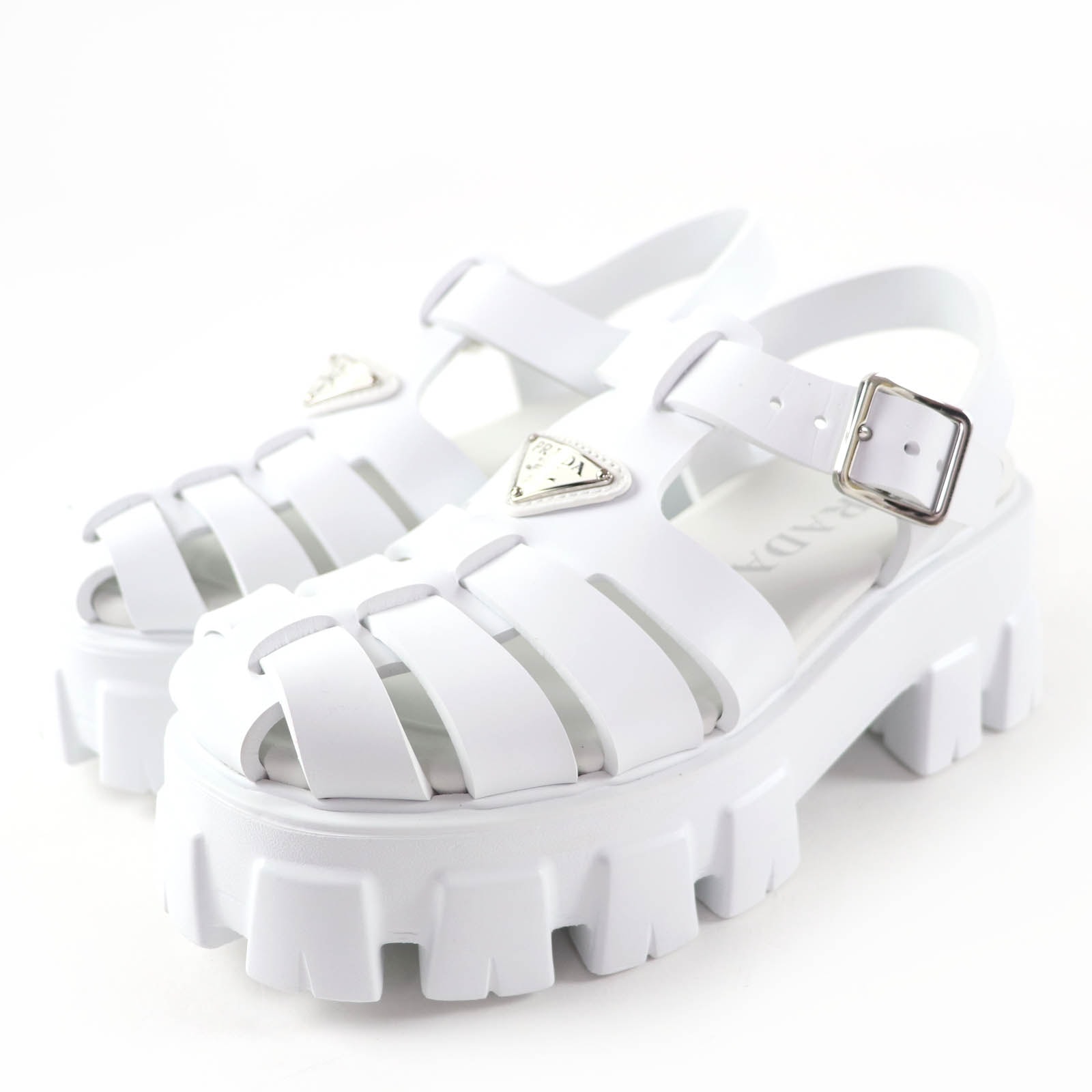 極美品 プラダ サンダル モノリス ホワイト レディース 35
