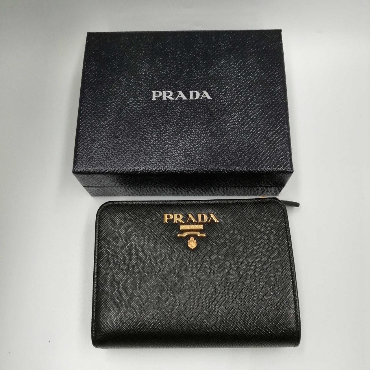 PRADA Small Saffiano Leather Wallet "Black/Hibiscus"