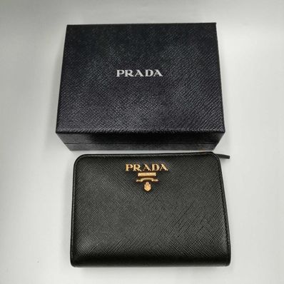 PRADA Small Saffiano Leather Wallet "Black/Hibiscus"