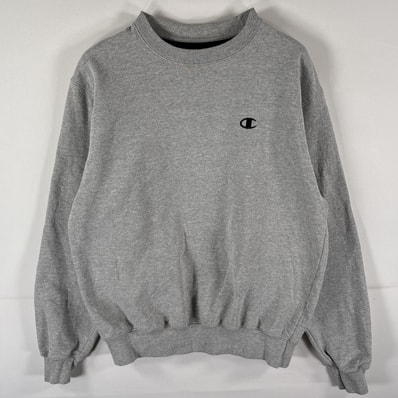 古着 チャンピオン Champion スウェット トレーナー ワンポイントロゴ刺繍 クルーネック プルオーバー M グレー メンズ
