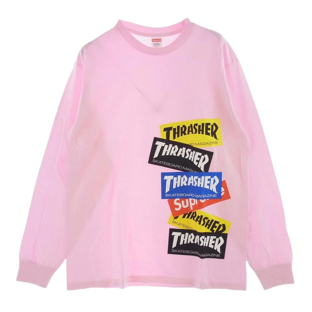 Supreme シュプリーム Tシャツ × Thrasher スラッシャー 21AW Multi Logo L/S Tee マルチ ロゴ Tシャツ 長袖 ピンク ピンク系 S【美品】【中古】