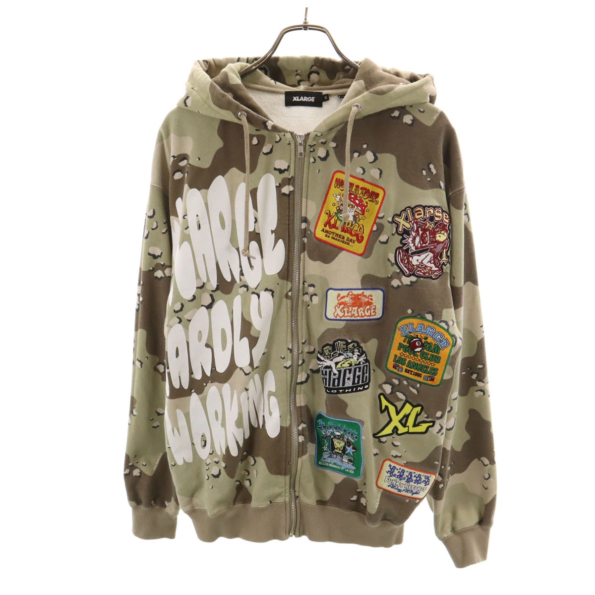 XLARGE エクストララージ カモフラ柄 長袖 スウェット ジップパーカー M オリーブ 迷彩