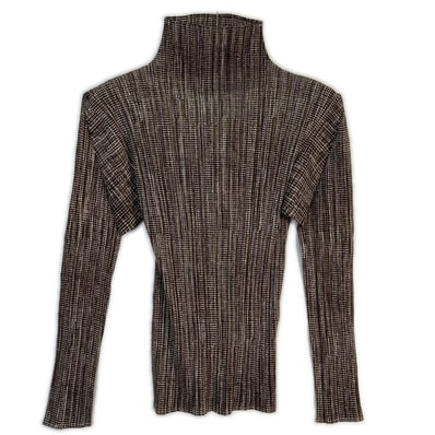 プリーツプリーズ PP71-JK704 ブラウン チェック プリーツ ハイネックカットソー 3