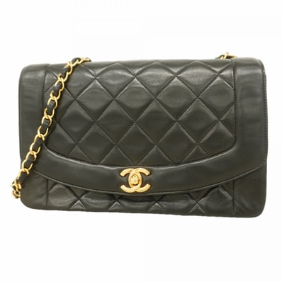 ★SALE【6dc2367】シャネル ショルダーバッグ ダイアナ チェーンショルダー ラムスキン ブラック ゴールド金具【中古】レディース