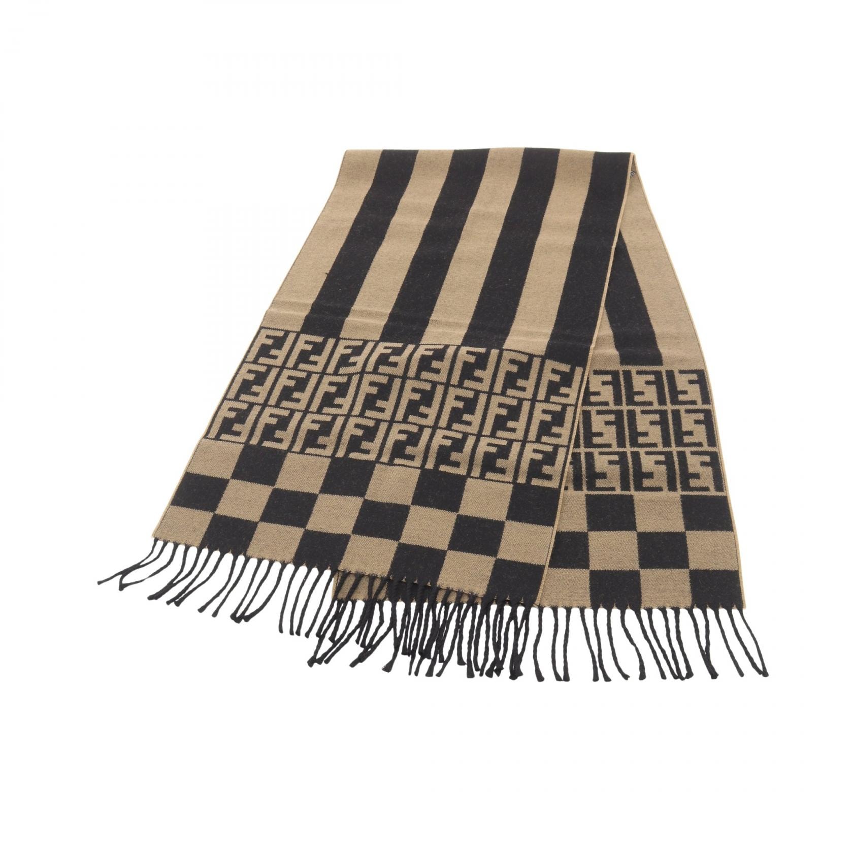 フェンディ FENDI FF柄 マフラー 衣料品 ウール メンズ グレー系 / ブラック系 【中古】