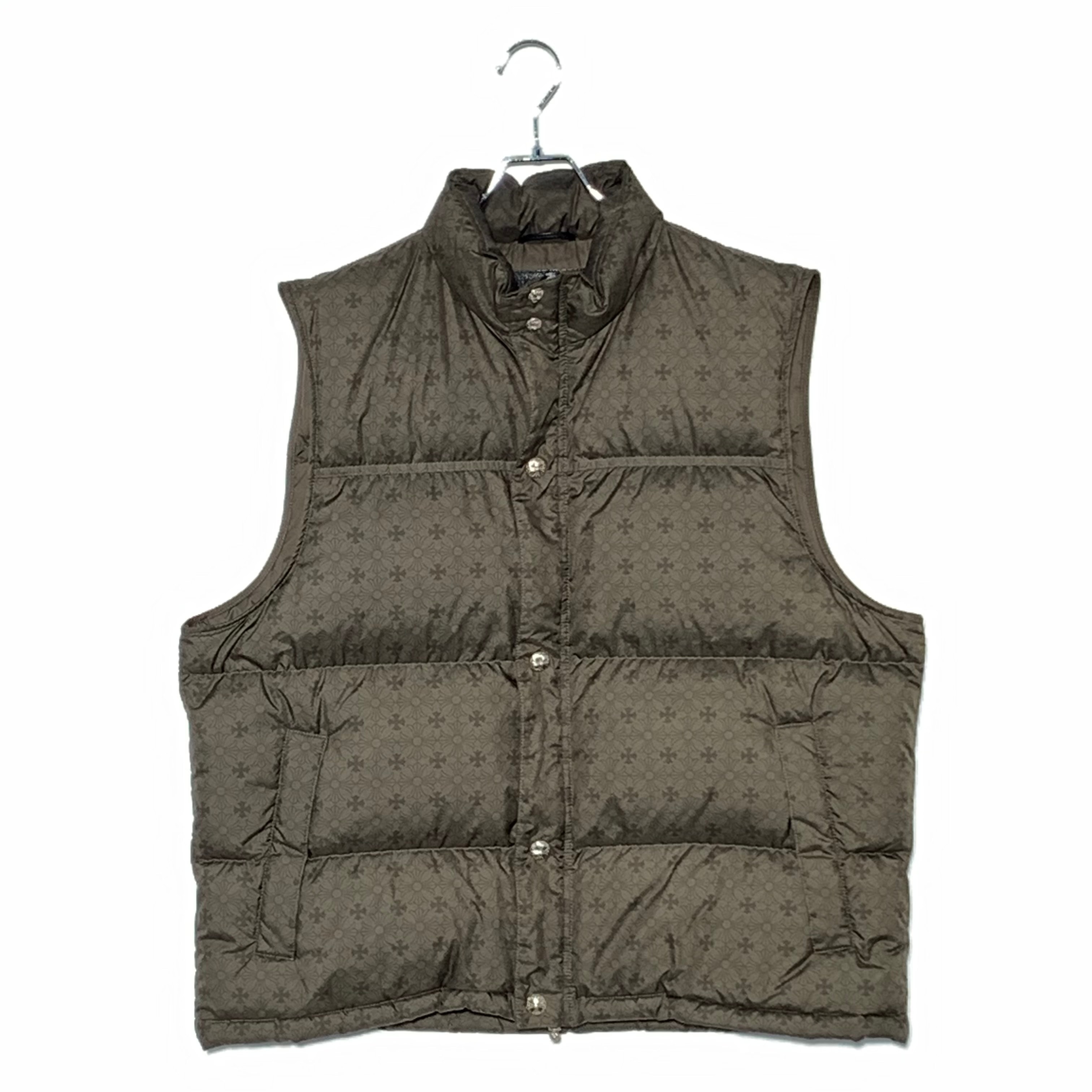 Chrome Hearts Stiff CH Plus All Over Pattern Crossball Button Nylon Down Vest "Khaki"