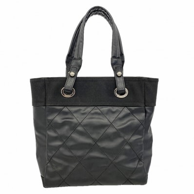 【6de5715-k】シャネル トートバッグ パリビアリッツ キャンバス ブラック シルバー金具【中古】レディース