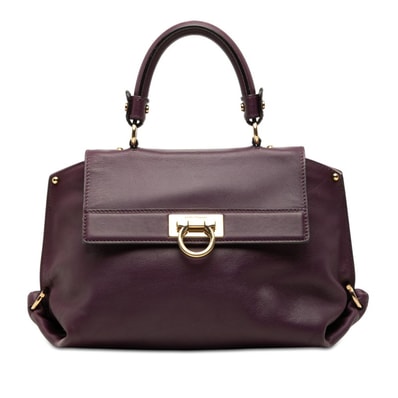 サルヴァトーレフェラガモ ガンチーニ ソフィア ハンドバッグ FZ-21 D356 パープル レザー レディース Salvatore Ferragamo 【中古】