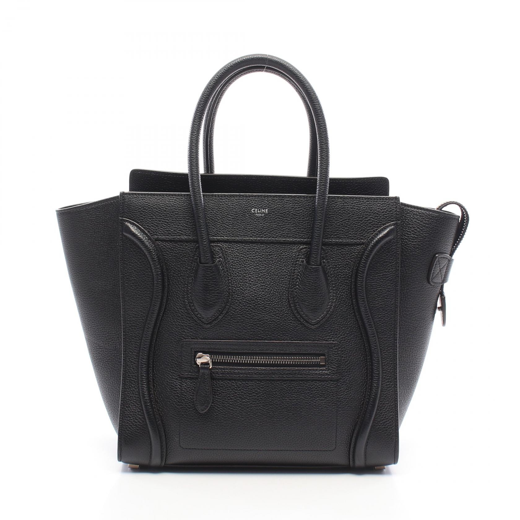 セリーヌ CELINE ラゲージ マイクロ ショッパー ハンドバッグ バッグ レザー レディース ブラック系 【中古】