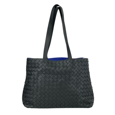 BOTTEGAVENETA ボッテガヴェネタ ザ・スロット イントレチャート 男女兼用 トートバッグ 592881 レザー ブラック ブルー ユニセックス【中古】