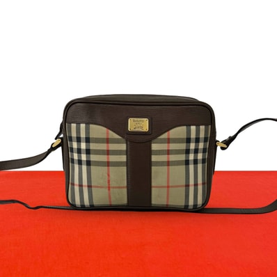 BURBERRY バーバリー ノバチェック 柄 シャドーホース ロゴ 金具 キャンバス レザー ショルダーバッグ ブラウン
47361