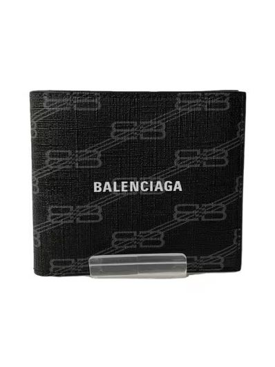 BALENCIAGA Signature Square Folded Coin Wallet BB Monogram Coated Canvas "Black/Grey"