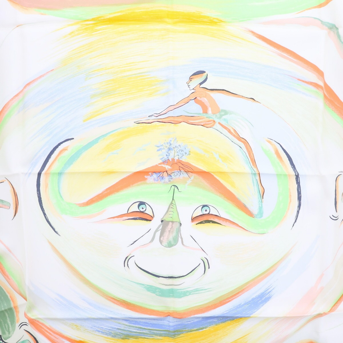 HERMES エルメス 大判 スカーフ カレ 90 Smiles in Third millenary 三千年紀の微笑 スカーフ シルク ライトグリーン マルチカラー ユニセックス【中古】