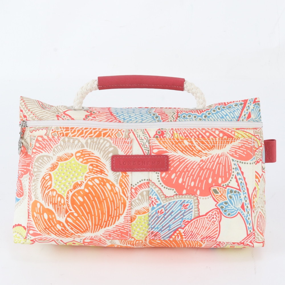 ■美品 ロンシャン フラワー 花柄ハンドバッグ レザー×ナイロン