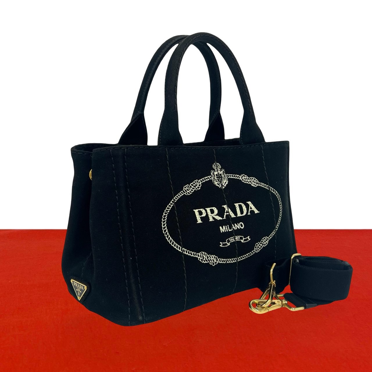 PRADA プラダ カナパ ロゴ キャンバス ショルダーバッグ ブラック
 98397