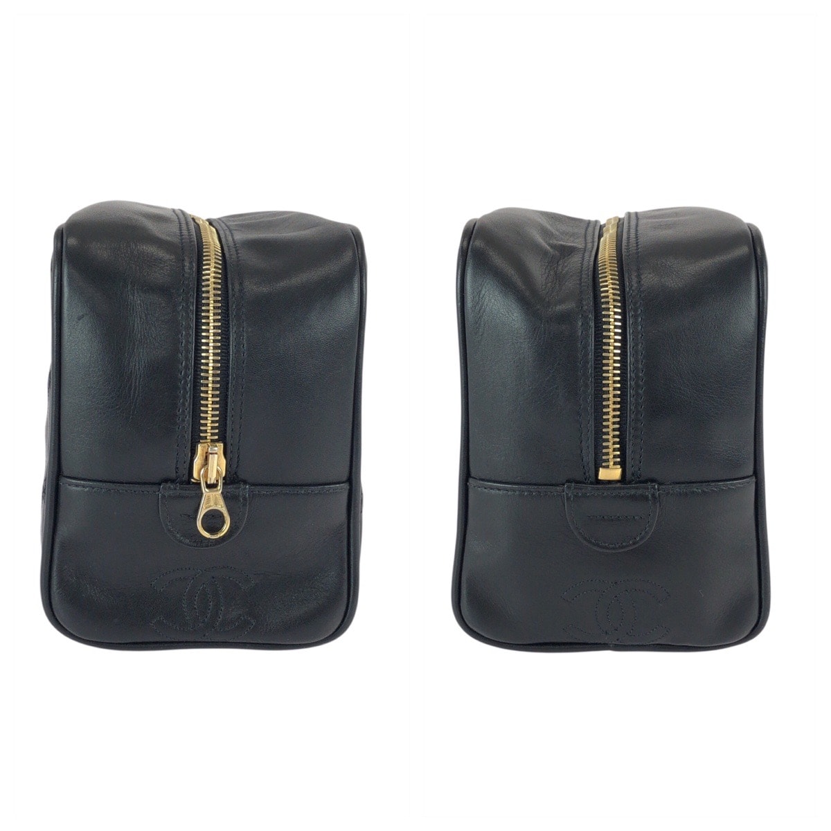 美品◎CHANEL 巾着ポーチ ココマーク金具 ビコローレ ラムレザー 黒 B (目立った傷や汚れなし)】美品 CHANEL シャネル ヴィンテージ