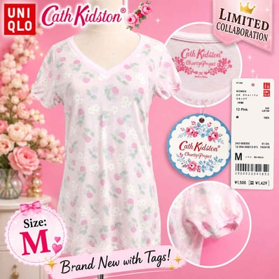 タグ付き新古品★限定品/UNIQLO +J × Cath Kidston/ユニクロ★コラボ/半袖トップス/Tシャツ【レディースM/ピンク/さくらんぼ柄】Tops/Shirt◆BJ180-j