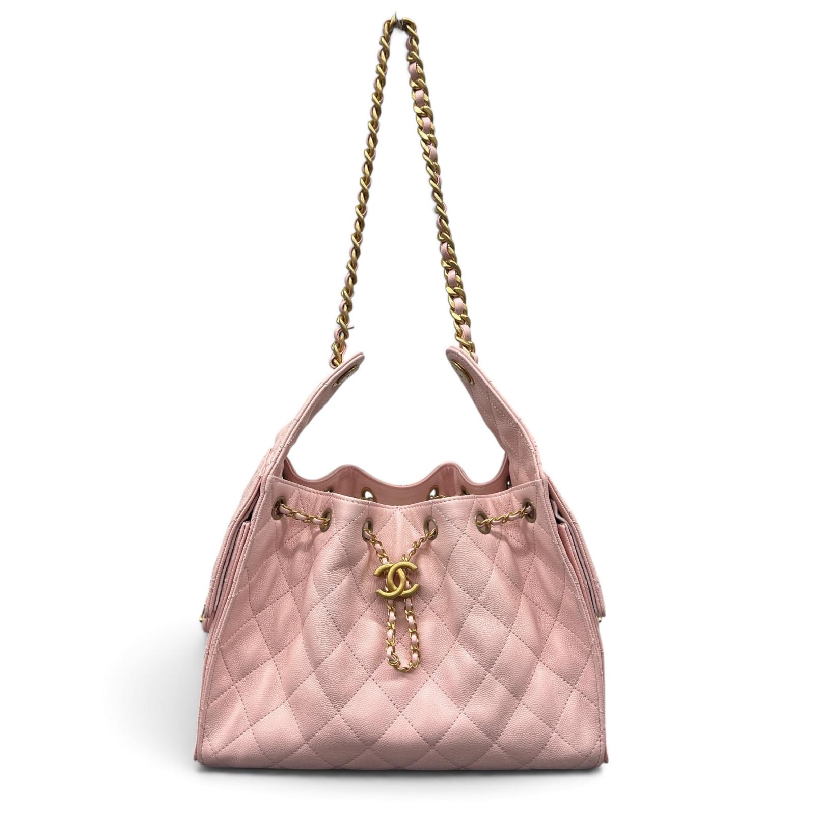 CHANEL 展示品級美品 シャネル 25SS シャネル25 スモール マトラッセ チェーンショルダーバッグ AS5293 キャビアスキン レザー ピンク ワンショルダー ココマーク SAランク 鑑定済 中古 シャネルバッグ