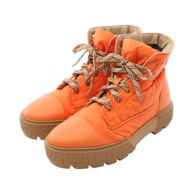エルメス HERMES フレッシュ ショート ブーツ 靴 ナイロン レザー オレンジ レディース オレンジ系 【中古】