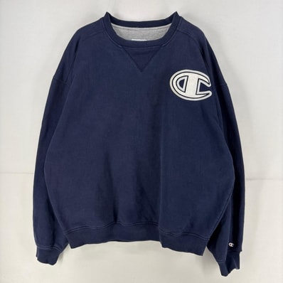 古着 チャンピオン Champion スウェット プルオーバー Vネック ロゴ クルーネック 肉厚 スウェット 2XL ネイビー メンズ