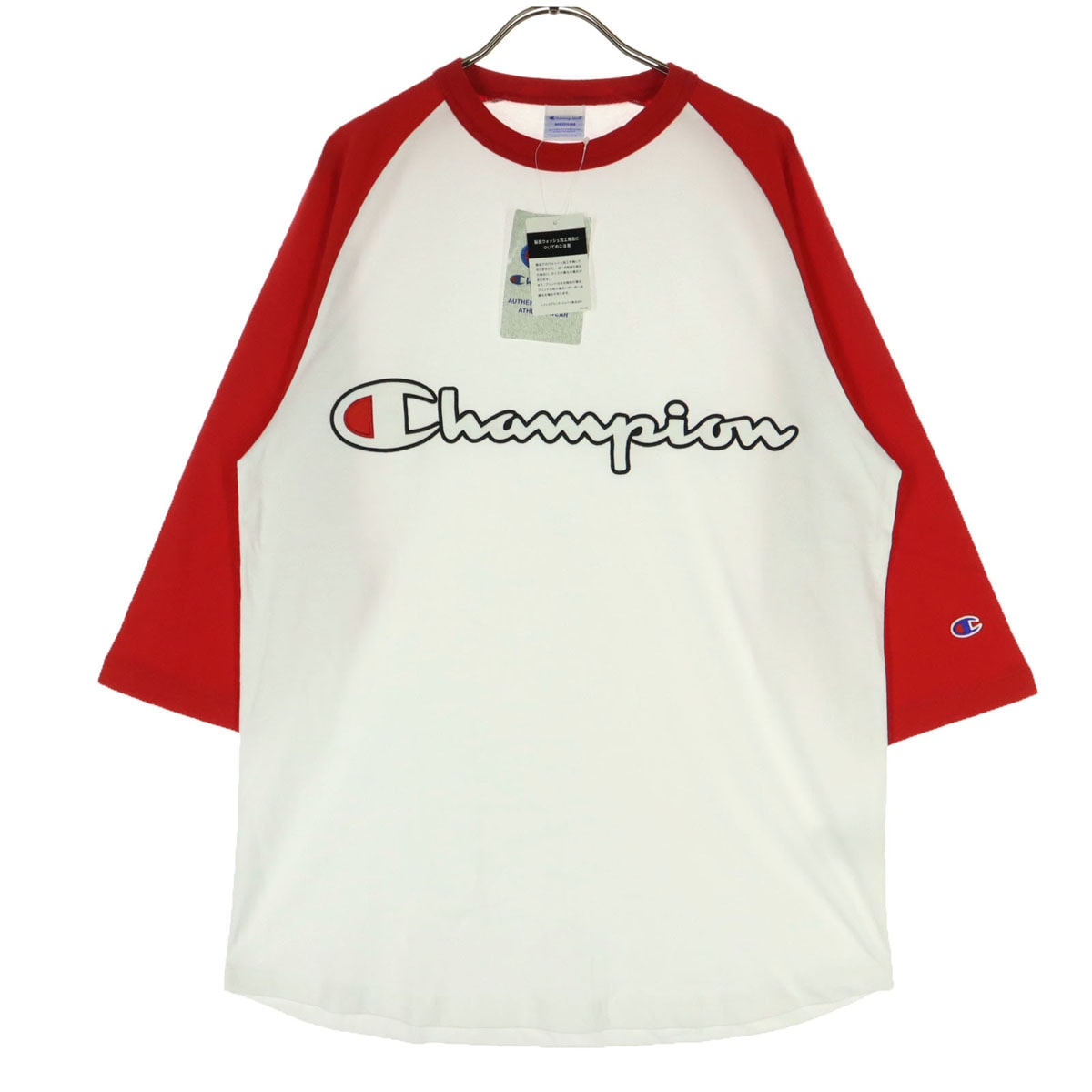Champion チャンピオン ロゴ刺繍 7分袖 Tシャツ M ホワイト レッド