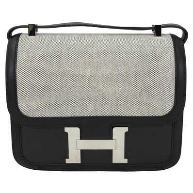 HERMES エルメス ショルダーバッグ コンスタンス3 24 MM 黒 (ブラック)/エクリュ トワルHベルリンヌ/エプソン/スイフト シルバー金具 C刻印 新品同様【中古】