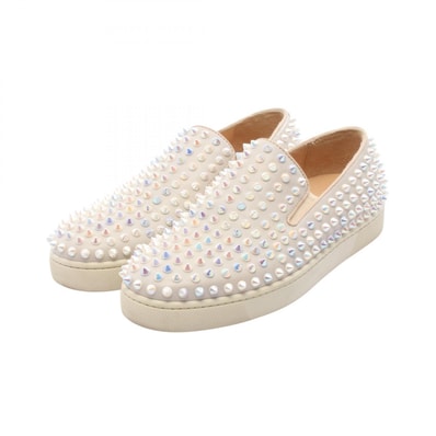 クリスチャンルブタン Christian Louboutin オーロラスパイクスタッズ スリッポン 靴 レザー レディース グレー系 【中古】