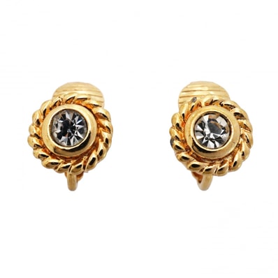 【6jdb0057-k】クリスチャンディオール イヤリング GPメッキ ラインストーン ゴールド【中古】レディース