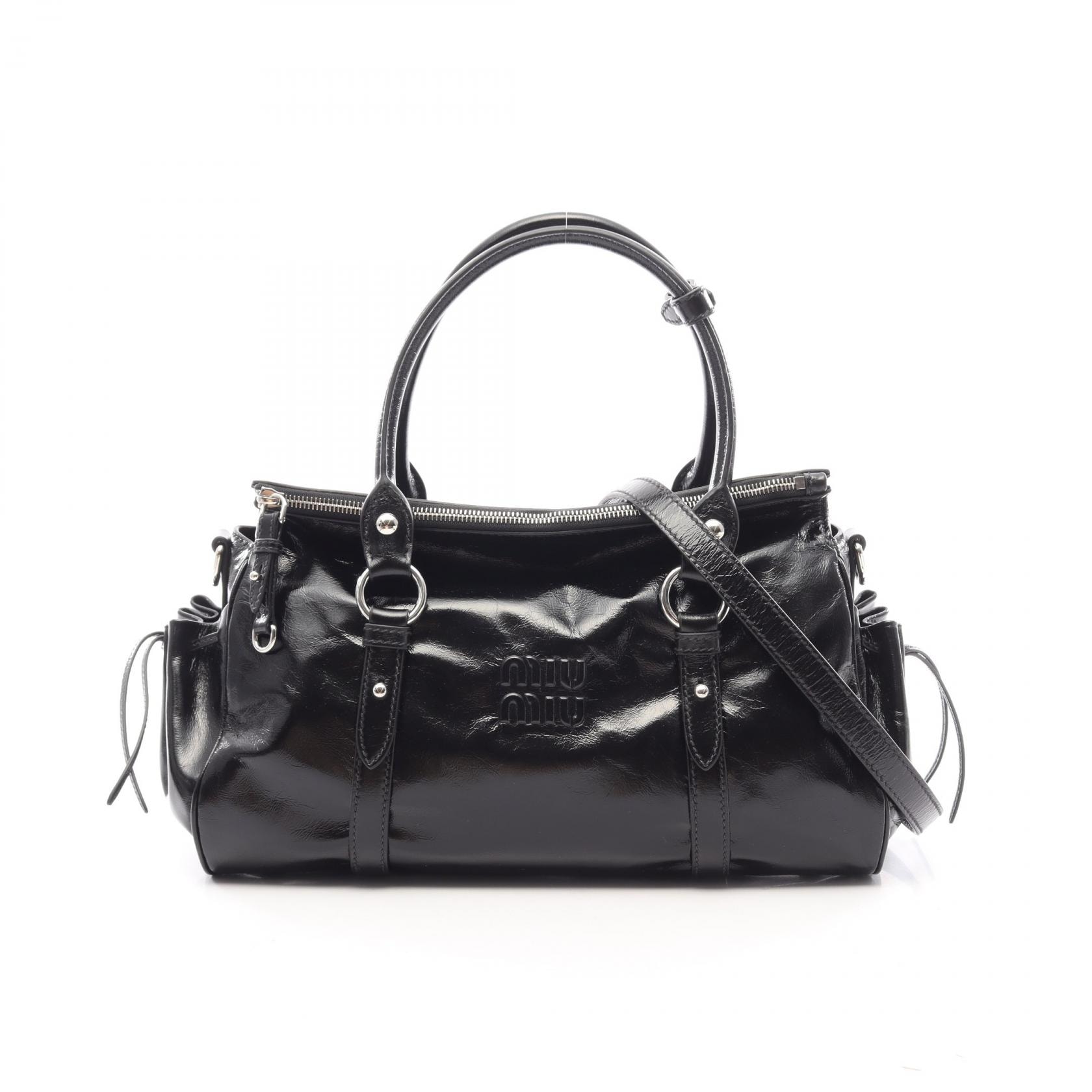 ミュウ ミュウ Miu Miu VITELLO SHINE 2WAY ハンドバッグ バッグ レザー レディース ブラック系 5BA3282A44F0002 【新品】
