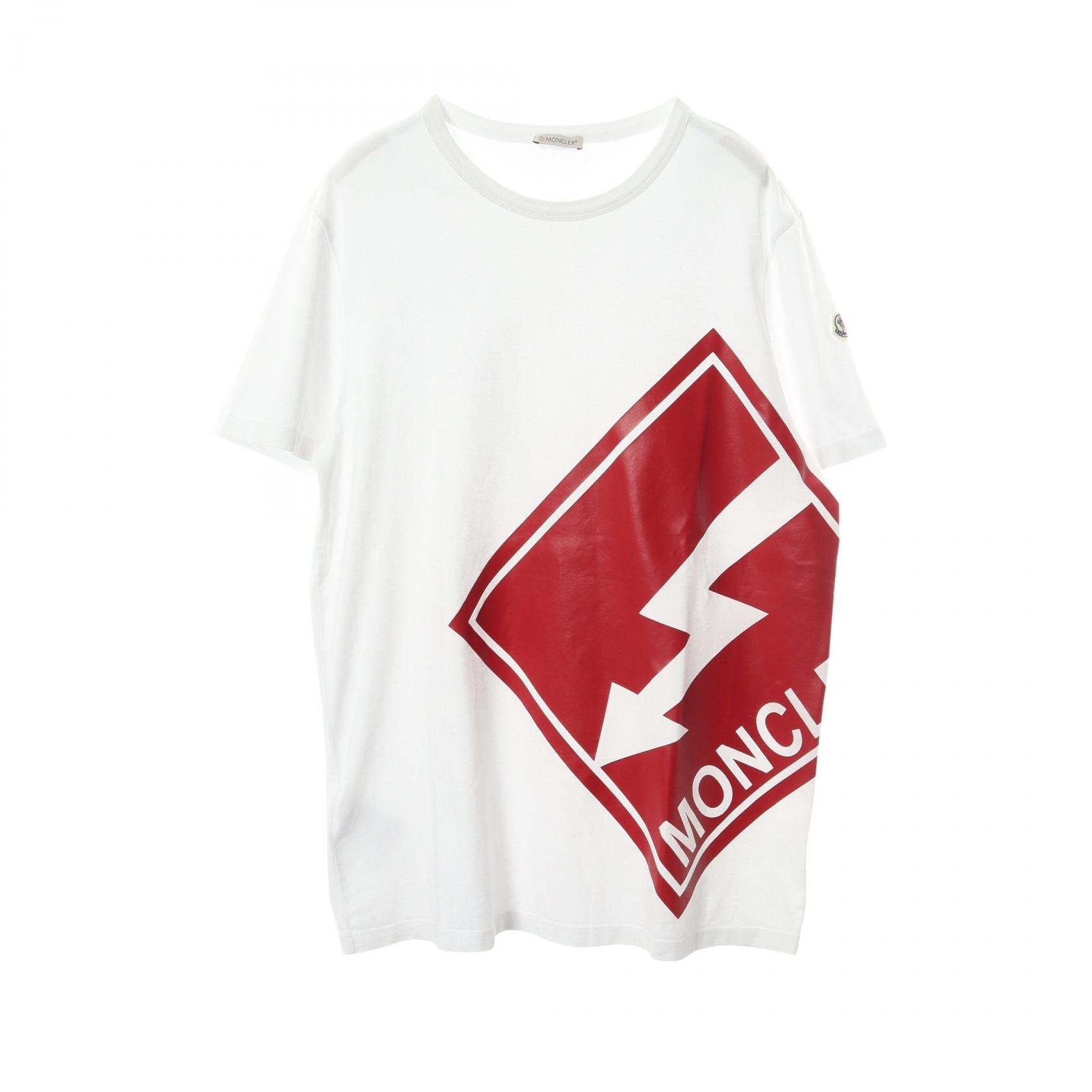 モンクレール MONCLER ロゴプリント 半袖Tシャツ 衣料品 トップス コットン メンズ ホワイト系 / レッド系 【中古】