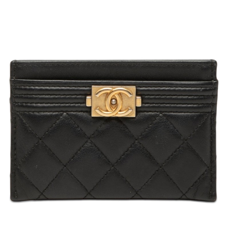 シャネル ココマーク ボーイシャネル カードケース パスケース ブラック ラムスキン レディース CHANEL 【中古】