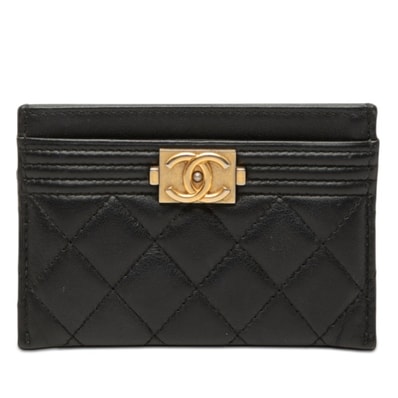 シャネル ココマーク ボーイシャネル カードケース パスケース ブラック ラムスキン レディース CHANEL 【中古】